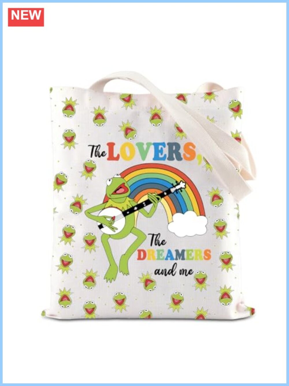Rainbow Frog Tote Bag Canvas Shopping Lovers Dreamers Gift